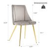 Modern simple light luxury dining grey chair home bedroom stool back dressing chair student desk chair gold metal legs(set of 4)