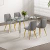 Modern simple light luxury dining grey chair home bedroom stool back dressing chair student desk chair gold metal legs(set of 4)