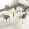 Modern simple light luxury dining grey chair home bedroom stool back dressing chair student desk chair gold metal legs(set of 4)