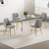 Modern simple light luxury dining grey chair home bedroom stool back dressing chair student desk chair gold metal legs(set of 4)