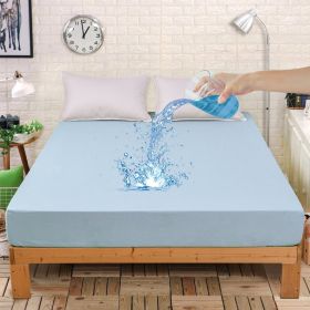 1pc Blue Waterproof Fitted Sheet; Solid Color Brushed Fitted Sheet; Soft Bedding (Color: light blue)