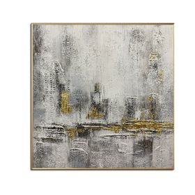 100% Handmade Gold Foil Abstract Oil Painting  Wall Art Modern Minimalist City Building Canvas Home Decor For Living Room No Frame (size: 80x80cm)