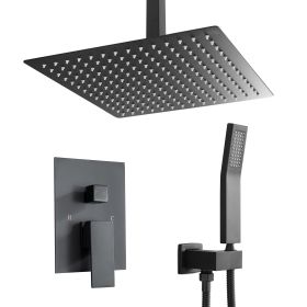 Lordear 12 Inches Rain Mixer Shower Combo Set Rainfall Ceiling Mounted Dual Shower Head System (Finish: Matte Black)