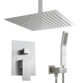 Lordear 12 Inches Rain Mixer Shower Combo Set Rainfall Ceiling Mounted Dual Shower Head System (Finish: Brushed Nickel)