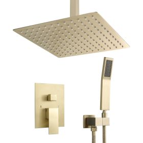 Lordear 12 Inches Rain Mixer Shower Combo Set Rainfall Ceiling Mounted Dual Shower Head System (Finish: Gold)