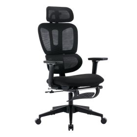 Multi-functional Ergonomic Mesh Office Chair with Adjustable Armrest,Footrest,Lumbar Support, 360°  Silent Wheels,Headrest for Home & Office (Color: black)