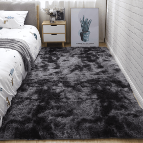 Soft Fluffy Area Rug for Bedroom and Living Room (Color: Tie Dye Dark Grey)