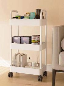 Portable 3Layer Storage Cart with Lockable Wheels Bathroom Laundry Living (Color: White)