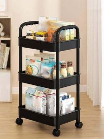 Portable 3Layer Storage Cart with Lockable Wheels Bathroom Laundry Living (Color: black)