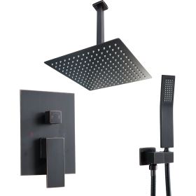 Lordear 12 Inches Rain Mixer Shower Combo Set Rainfall Ceiling Mounted Dual Shower Head System (Finish: Oil Rubbed Bronze)