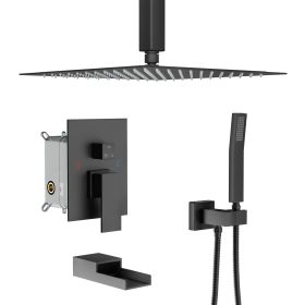 3-Spray Patterns 16-Inch Adjustable Ceiling Mounted Shower Head (Finish: Matte Black)