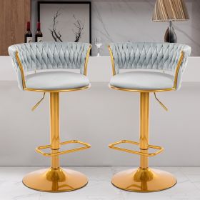 Bar Stools Set of 2, Height Adjustable ,Fabric Around Woven Basket Network Design,Velvet Modern Bar Chairs for Home and Kitchen Counter (Color: as Pic)