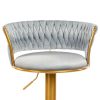 Bar Stools Set of 2, Height Adjustable ,Fabric Around Woven Basket Network Design,Velvet Modern Bar Chairs for Home and Kitchen Counter
