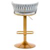 Bar Stools Set of 2, Height Adjustable ,Fabric Around Woven Basket Network Design,Velvet Modern Bar Chairs for Home and Kitchen Counter