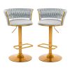 Bar Stools Set of 2, Height Adjustable ,Fabric Around Woven Basket Network Design,Velvet Modern Bar Chairs for Home and Kitchen Counter
